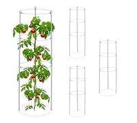Relaxdays Set da 4 Sostegni Circolari per Pomodori, Piante Rampicanti, Cetrioli, Alti 60 cm, 3 Anelli, Metallo, Grigio