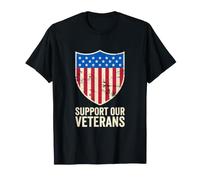 Sostieni i Nostri veterani Scudo Patriottico Stelle e Strisce Maglietta