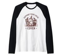 Sostieni Il Tuo Locale Coven Raccoon Opossum Skunk Halloween Maglia con Maniche Raglan