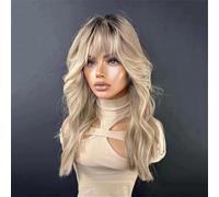 Sostituzione dei capelli Parrucche in pizzo for donne, parrucche senza colla, biondo miele cenere ombré con frangia, sintetiche(20inches)