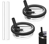 Sostituzione Del Coperchio Della Tazza Compatibile con Stanley Cup - Coperchi di ricambio riutilizzabili per Stanley da 40 oz, con 2 Cannucce, Anti-perdite e Anti-polvere(2 Pezzi, Nero)