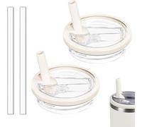Sostituzione Del Coperchio Della Tazza Compatibile con Stanley Cup - Coperchi di ricambio riutilizzabili per Stanley da 40 oz, con 2 Cannucce, Anti-perdite e Anti-polvere(2 Pezzi, Beige)