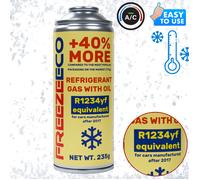 FREEZEECO Kit di Ricarica A/C sostitutivo per Auto con valvola di ritegno incorporata, 235 g, +40% di efficienza di Raffreddamento - Compatibile con Tubi di Tipo A da 11,5 mm