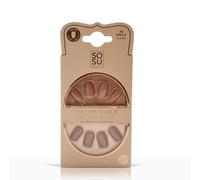 SOSU Cosmetics Mocha Latte - Unghie finte quadrate, con design elegante, per fai da te, con colla, mini lima e strumento per manicure, resistenti alle scheggiature