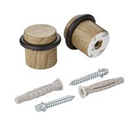 SOTECH set di 2 fermaporta STOPPER in acciaio per montaggio a pavimento (Ø 36 mm, altezza 32 mm, decoro in legno di quercia) Fermaporta con tampone