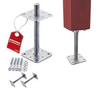 SOTECH set di 2 supporti per pali 110 x 110 x 250 mm filettatura M24 acciaio zincato a caldo supporto per pali in legno regolabile in altezza piede di appoggio per avvitamento resistente alle