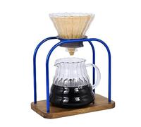 SOTECH Supporto per caffè con gocciolatore in vetro Vaso da condivisione Base in legno Altezza Rack gocciolatore Supporto filtro birra manuale per la casa Set da viaggio per caffè all'aperto Blu