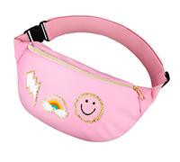 Sotiff Preppy Patch Nylon Fanny Pack Lightning Waist Pack Bag Adjustable Smile Face Fanny for Women Water Resistant Rainbow Bag for Girls(Pink)