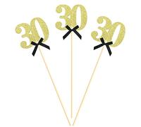 Sotpot 8 bastoncini per centrotavola per 30° compleanno, con glitter dorati, numero 30, con fiocco, centrotavola da tavolo, topper per fiori, per uomo e donna, 30° compleanno, anniversario, matrimonio