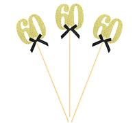 Sotpot 8 bastoncini per centrotavola per 60° compleanno con glitter dorati, numero 60, con fiocco, topper per fiori da tavolo, decorazioni per 0° compleanno, matrimonio, anniversario, feste, oro