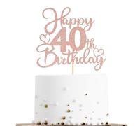 Sotpot Confezione da 1 plettro per torta a doppio lato con glitter oro rosa per il 40° compleanno, per festa di compleanno, anniversario, dessert, decorazione da tavolo