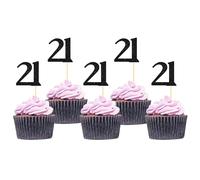 Sotpot Confezione da 30 topper per cupcake Happy 21st Birthday 21° compleanno decorazioni per torte per 21° compleanno, matrimonio, anniversario, forniture per feste, colore: nero glitterato