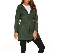 SotRong - Giacca impermeabile da donna, leggera, con cappuccio lungo, pieghevole, antivento, attiva, per attività all'aperto, impermeabile, a prova di pioggia, per camminare, campeggio, Verde scuro