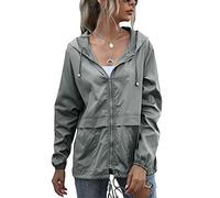 SotRong - Giacca impermeabile leggera e pieghevole da donna, con cappuccio, antivento, per esterni, con cerniera, ad asciugatura rapida, antipioggia, per ciclismo e corsa, Grigio chiaro, S