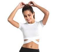 SotRong Maglietta da Cross da Donna Yoga Gym Crop Top Compression Workout T-Shirt Sportiva a Maniche Corte Bianca S