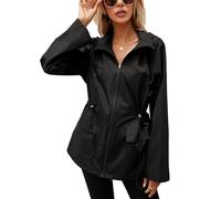 SotRong Pack Away Giacche impermeabili da donna impermeabile leggero con cappuccio giacca antipioggia ripiegabile casual zip up trench cappotto da donna moda capispalla neve antipioggia, Nero , S