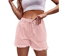 SotRong Pantaloncini in denim con orlo sfrangiato per le donne ad alta elastico in vita strappata jeans pantaloncini tinta unita coulisse casual pantaloncini estivi con tasche taglie forti, rosa, S Di