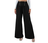 SotRong Pantaloni a Gamba Larga Da Donna Elasticizzati in Vita, Palazzo in Chiffon Tinta Unita, Casual Allentati Da Spiaggia e Yoga, Nero, XXL