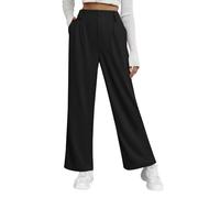 SotRong Pantaloni a gamba larga in maglia a nido d'ape da donna UK Casual Office Business Pantaloni da lavoro ad alta elasticità in vita elasticizzata con tasca laterale comoda tinta unita dritta pull