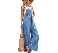 SotRong Salopette da donna UK a gamba larga tuta con tasca vestibilità ampia tute estive boho pagliaccetto senza maniche con spalline, Azzurro, XXL