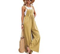 SotRong Salopette da donna UK a gamba larga tuta con tasca vestibilità ampia tute estive boho pagliaccetto senza maniche con spalline, giallo chiaro, S