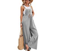 SotRong Salopette da donna UK a gamba larga tuta con tasca vestibilità ampia tute estive boho pagliaccetto senza maniche con spalline, Grigio chiaro, S