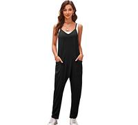 SotRong Tuta estiva harem da donna UK Hot Shot Onesie Jersey Baggy tutina casual sciolto senza maniche pagliaccetto estivo spiaggia Boho generale per vacanze viaggi, A-Nero, L