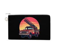 Sottile linea rossa vigile del fuoco camion dei pompieri tramonto portamonete borsa di tela alla moda borsa portadocumenti borsa per cosmetici per uomo donna, stile, taglia unica, portamonete, Stile,