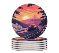 Sotto chieri in ceramica con motivo di corse automobilistiche giapponesi e drifting per bevande, con base in sughero per tavolino da caffè, scrivania, 6 pezzi
