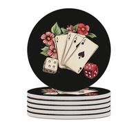 Sotto chieri in ceramica con motivo floreale Funny Aces per bevande, sotto chieri con base in sughero per tavolino da caffè, 6 pezzi