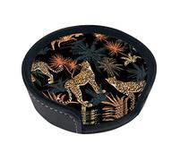 Sotto chieri Leopardo con Supporto 6 Pezzi, Paradiso in Tropicale Palme Tropicali Sotto chieri in Pelle per Bevande, Animali Safari Sotto chieri Rotondi per Regali di inaugurazione della casa De