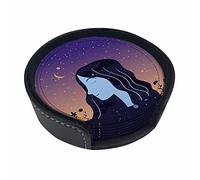 Sotto chieri Ritratto Femminile con Supporto 6 Pezzi, Capelli Cielo Notturno Stelle Notte Magica Sotto chieri in Pelle per Bevande, Sotto chieri Rotondi per Protezione Tavolo, Regali di inaugura