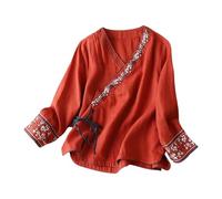 sotto Giacca in Pizzo in Stile Etnico da Donna, vestibilità Ampia, Abbigliamento Vintage Maglia Termica Nuoto (Red, L)