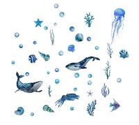 sotto Il Set di Decalcomanie Murali, Adesivi A Tema Oceanico | Design della Vita Marina Fluorescente con Materiale Impermeabile, Decorazione di Tartarughe di Pesce Luminosa per La Sala Giochi P