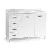Sotto lavello per cucina componibile da 120 cm con due ante e 4 cassetti, realizzata in legno 100% MADE IN ITALY (Senza Lavello Vasche a Destra, Bianco Frassino)