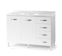 Sotto lavello per cucina componibile da 120 cm con due ante e 4 cassetti, realizzata in legno 100% MADE IN ITALY (Senza Lavello Vasche a Sinistra, Bianco Frassino)