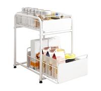Sotto scaffale per cabine per il lavandino Scivola al cassetto Organizzatore di stoccaggio delle spezie a livello per cucina in acciaio carbone in acciaio robusto spazzino (Bianco di grandi