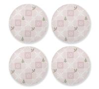 Sottobicchiere a punto croce natalizio con fiocchi di neve e agrifoglio su sfondo rosa, per bevande, assorbente, 4 pezzi, tovagliette in sughero, per decorare la casa, regalo di inaugurazione della