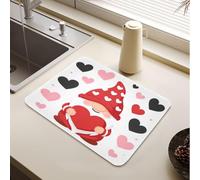Sottobicchiere carino gnomo San Valentino cuore accogliente amore design | Tappetino scolapiatti imbottito, facile da pulire, tappetino da bagno da cucina