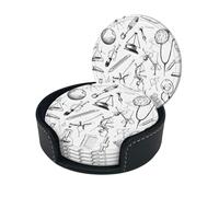 Sottobicchiere con stampa con stampa chimica, sottobicchieri rotondi in pelle con scatola portaoggetti per boccali di vino, bevande fredde e tazze, protezione da tavolo (6 pezzi)