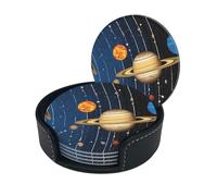 Sottobicchiere con stampa del solare dello spazio esterno, sottobicchieri rotondi in pelle con scatola portaoggetti per boccali di vino, bevande fredde e tazze, protezione da tavolo (6 pezzi)