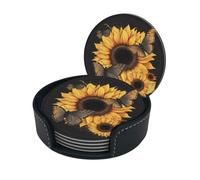 Sottobicchiere con stampa di farfalle e girasoli, sottobicchieri rotondi in pelle con scatola portaoggetti per boccali di vino, bevande fredde e tazze, protezione da tavolo (6 pezzi)