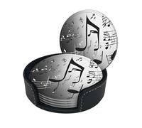 Sottobicchiere con stampa di note musicali, sottobicchieri rotondi in pelle con scatola portaoggetti per boccali di vino, bevande fredde e tazze, protezione da tavolo (6 pezzi)