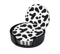 Sottobicchiere con stampa leopardata nera, sottobicchieri rotondi in pelle con scatola portaoggetti per boccali di vino, bevande fredde e tazze, protezione da tavolo (6 pezzi)