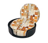 Sottobicchiere con stampa moderna di metà secolo, sottobicchieri rotondi in pelle con scatola portaoggetti per boccali di vino, bevande fredde e tazze, protezione da tavolo (6 pezzi)