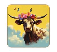 Sottobicchiere in pelle di microfibra con corona di mucca con fiori