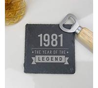 Sottobicchiere quadrato inciso "1981 Year of The Legend", 40° compleanno, quarantesimo regalo per papà, zio, fratello, ardesia