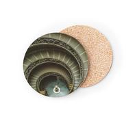 Sottobicchiere Rotondo Base Sughero - Museo Vaticano Scala Grigio a Spirale Roma Italia - 1 unità (95 x 95 mm)