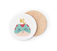 Sottobicchiere rotondo Base Sughero - Serpente Illustrazione Zodiaco Cinese Disegno Illustrazione Oroscopo Animale - 1 unità (95 x 95 mm)