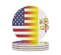 Sottobicchiere rotondo con bandiera del Vaticano degli Stati Uniti e base in sughero per la protezione del tavolo e la decorazione della casa, 4 pezzi